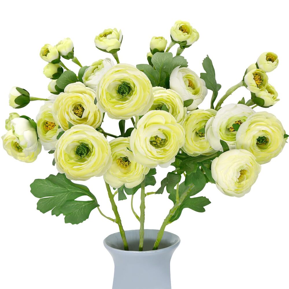 7743 Mini Ranunculus Artificial Flowers Bulk 21.6", 3 Pcs 36 Heads Faux